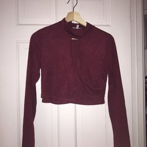 Maroon Velvet Crop Top with Keyhole in Front